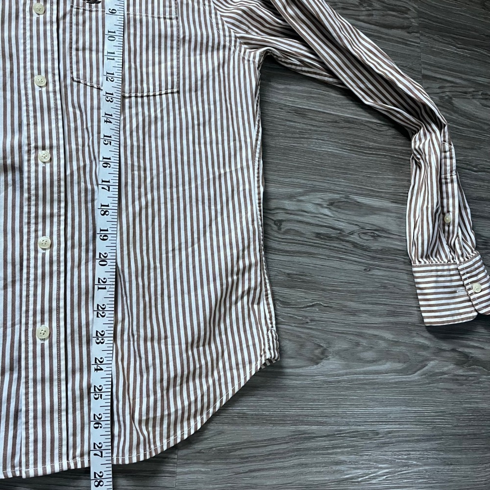 Hollister Mens Brown White Striped Cotton Button Down Shirt Small Long Sleeve - Picture 6 of 7